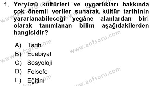 Kültür Tarihi Dersi 2023 - 2024 Yılı (Vize) Ara Sınavı 1. Soru