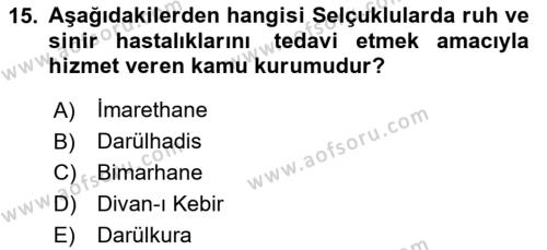 Kültür Tarihi Dersi 2023 - 2024 Yılı (Vize) Ara Sınavı 15. Soru