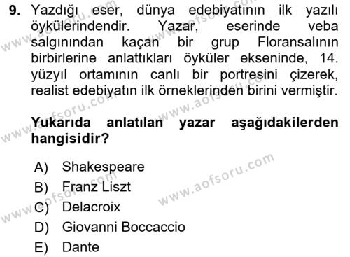 Kültür Tarihi Dersi 2023 - 2024 Yılı (Vize) Ara Sınavı 9. Soru