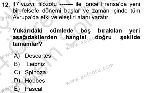 Kültür Tarihi Dersi 2023 - 2024 Yılı (Final) Dönem Sonu Sınavı 12. Soru