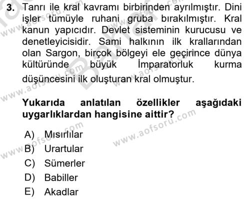 Kültür Tarihi Dersi 2023 - 2024 Yılı (Final) Dönem Sonu Sınavı 3. Soru