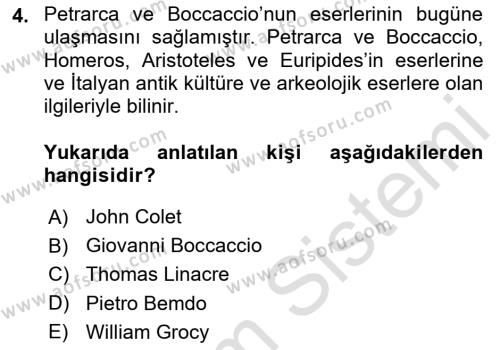 Kültür Tarihi Dersi 2023 - 2024 Yılı (Final) Dönem Sonu Sınavı 4. Soru