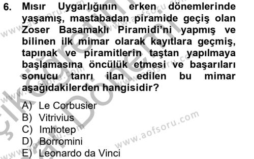 Görsel Kültür Dersi 2012 - 2013 Yılı (Vize) Ara Sınavı 6. Soru