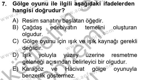 Görsel Kültür Dersi 2012 - 2013 Yılı (Final) Dönem Sonu Sınavı 7. Soru