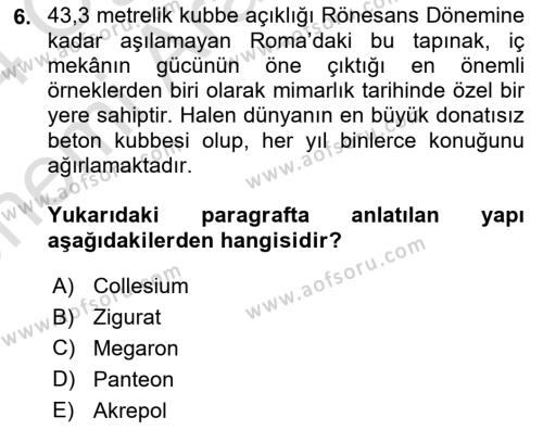 Görsel Kültür Dersi 2023 - 2024 Yılı (Vize) Ara Sınavı 6. Soru