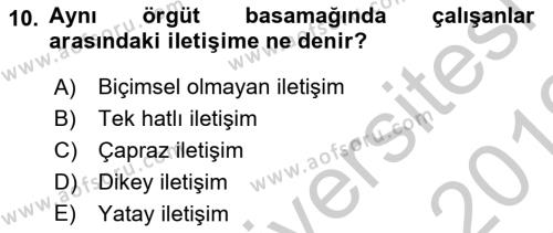 Yönetim Bilimi 1 Dersi 2018 - 2019 Yılı Yaz Okulu Sınavı 10. Soru