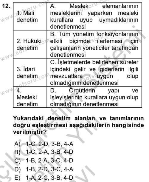 Yönetim Bilimi 1 Dersi 2018 - 2019 Yılı Yaz Okulu Sınavı 12. Soru