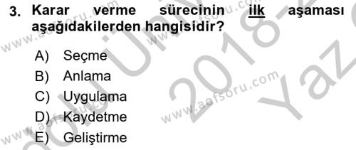 Yönetim Bilimi 1 Dersi 2018 - 2019 Yılı Yaz Okulu Sınavı 3. Soru