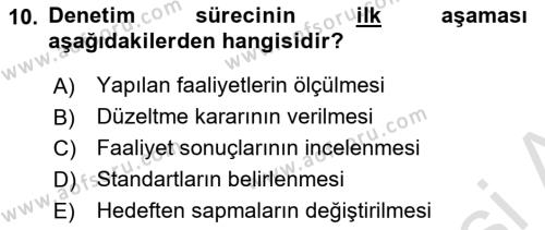 Yönetim Bilimi 1 Dersi 2019 - 2020 Yılı (Final) Dönem Sonu Sınavı 10. Soru