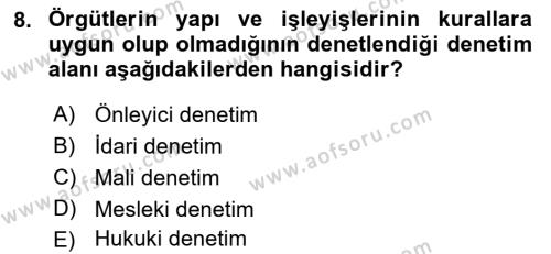 Yönetim Bilimi 1 Dersi 2019 - 2020 Yılı (Final) Dönem Sonu Sınavı 8. Soru