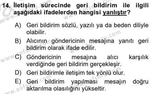 Yönetim Bilimi 1 Dersi 2021 - 2022 Yılı (Vize) Ara Sınavı 14. Soru