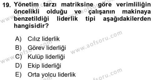 Yönetim Bilimi 1 Dersi 2021 - 2022 Yılı (Vize) Ara Sınavı 19. Soru