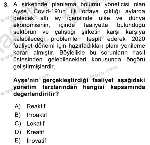 Yönetim Bilimi 1 Dersi 2021 - 2022 Yılı (Vize) Ara Sınavı 3. Soru