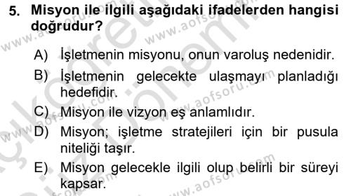 Yönetim Bilimi 1 Dersi 2021 - 2022 Yılı (Vize) Ara Sınavı 5. Soru