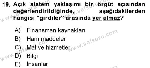 Yönetim Bilimi 1 Dersi 2021 - 2022 Yılı (Final) Dönem Sonu Sınavı 19. Soru