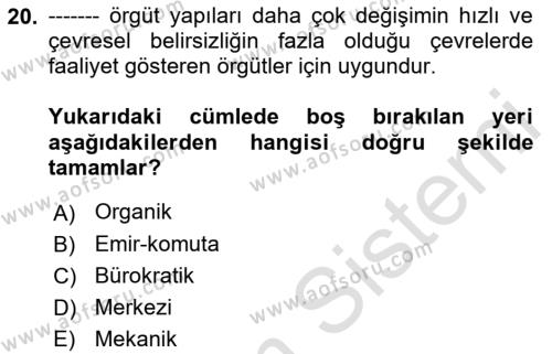 Yönetim Bilimi 1 Dersi 2021 - 2022 Yılı (Final) Dönem Sonu Sınavı 20. Soru