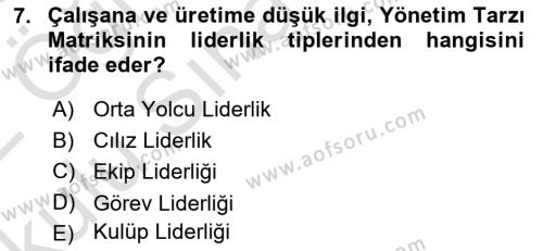 Yönetim Bilimi 1 Dersi 2021 - 2022 Yılı Yaz Okulu Sınavı 7. Soru