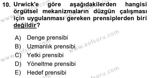 Yönetim Bilimi 1 Dersi 2023 - 2024 Yılı (Final) Dönem Sonu Sınavı 10. Soru