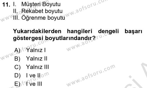 Yönetim Bilimi 1 Dersi 2023 - 2024 Yılı (Final) Dönem Sonu Sınavı 11. Soru