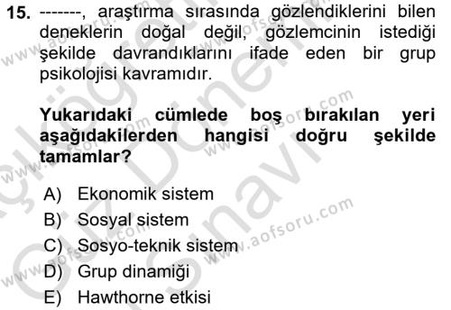 Yönetim Bilimi 1 Dersi 2023 - 2024 Yılı (Final) Dönem Sonu Sınavı 15. Soru