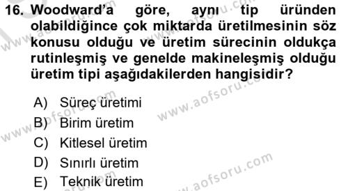 Yönetim Bilimi 1 Dersi 2023 - 2024 Yılı (Final) Dönem Sonu Sınavı 16. Soru