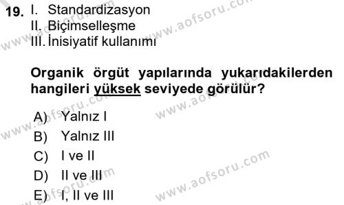 Yönetim Bilimi 1 Dersi 2023 - 2024 Yılı (Final) Dönem Sonu Sınavı 19. Soru