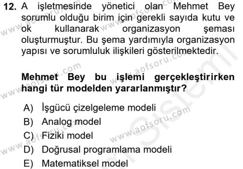 Yönetim Bilimi 2 Dersi 2017 - 2018 Yılı (Vize) Ara Sınavı 12. Soru