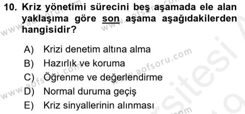 Yönetim Bilimi 2 Dersi 2018 - 2019 Yılı (Final) Dönem Sonu Sınavı 10. Soru