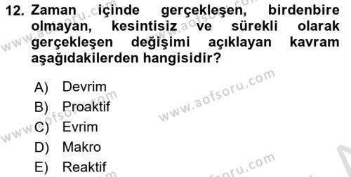 Yönetim Bilimi 2 Dersi 2020 - 2021 Yılı Yaz Okulu Sınavı 12. Soru