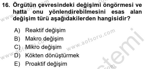 Yönetim Bilimi 2 Dersi 2020 - 2021 Yılı Yaz Okulu Sınavı 16. Soru