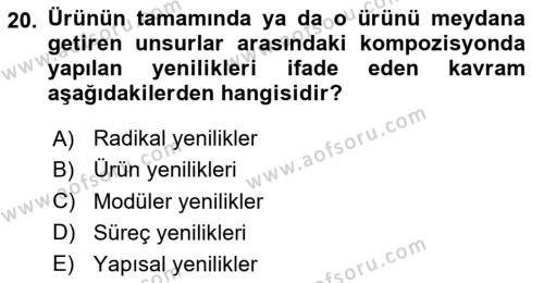 Yönetim Bilimi 2 Dersi 2020 - 2021 Yılı Yaz Okulu Sınavı 20. Soru