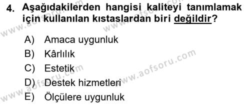 Yönetim Bilimi 2 Dersi 2021 - 2022 Yılı (Vize) Ara Sınavı 4. Soru