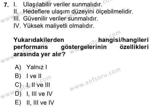 Yönetim Bilimi 2 Dersi 2021 - 2022 Yılı (Vize) Ara Sınavı 7. Soru