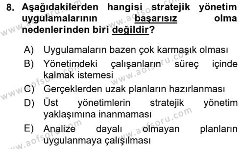 Yönetim Bilimi 2 Dersi 2021 - 2022 Yılı (Vize) Ara Sınavı 8. Soru