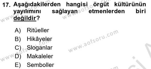 Yönetim Bilimi 2 Dersi 2021 - 2022 Yılı (Final) Dönem Sonu Sınavı 17. Soru