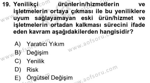 Yönetim Bilimi 2 Dersi 2021 - 2022 Yılı (Final) Dönem Sonu Sınavı 19. Soru