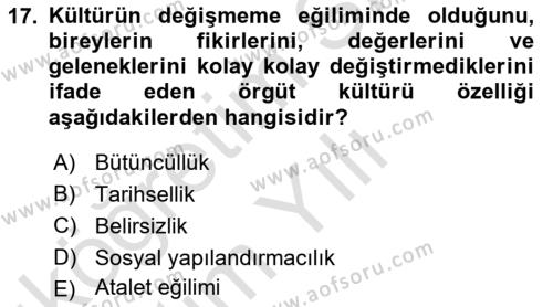 Yönetim Bilimi 2 Dersi 2021 - 2022 Yılı Yaz Okulu Sınavı 17. Soru