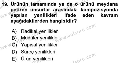 Yönetim Bilimi 2 Dersi 2021 - 2022 Yılı Yaz Okulu Sınavı 19. Soru