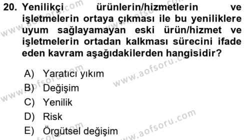 Yönetim Bilimi 2 Dersi 2021 - 2022 Yılı Yaz Okulu Sınavı 20. Soru