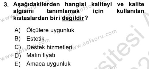 Yönetim Bilimi 2 Dersi 2021 - 2022 Yılı Yaz Okulu Sınavı 3. Soru