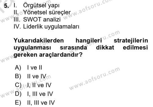 Yönetim Bilimi 2 Dersi 2021 - 2022 Yılı Yaz Okulu Sınavı 5. Soru