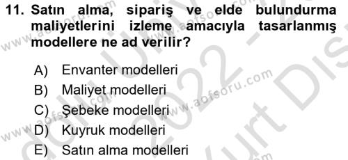 Yönetim Bilimi 2 Dersi 2022 - 2023 Yılı (Vize) Ara Sınavı 11. Soru