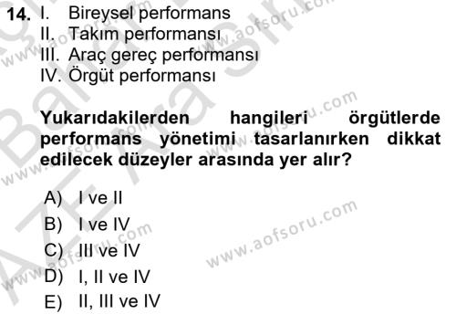 Yönetim Bilimi 2 Dersi 2022 - 2023 Yılı (Vize) Ara Sınavı 14. Soru