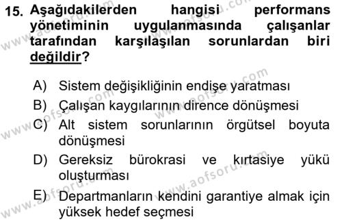 Yönetim Bilimi 2 Dersi 2022 - 2023 Yılı (Vize) Ara Sınavı 15. Soru