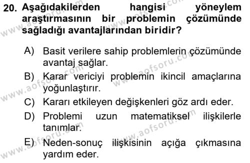 Yönetim Bilimi 2 Dersi 2022 - 2023 Yılı (Vize) Ara Sınavı 20. Soru