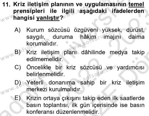 Yönetim Bilimi 2 Dersi 2022 - 2023 Yılı (Final) Dönem Sonu Sınavı 11. Soru