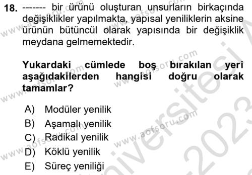 Yönetim Bilimi 2 Dersi 2022 - 2023 Yılı (Final) Dönem Sonu Sınavı 18. Soru