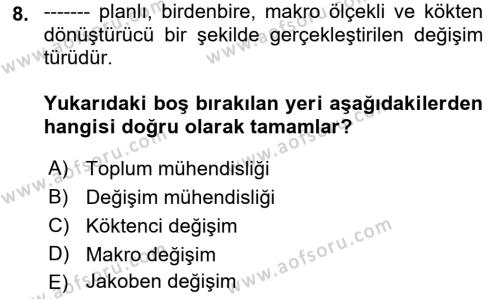 Yönetim Bilimi 2 Dersi 2022 - 2023 Yılı (Final) Dönem Sonu Sınavı 8. Soru