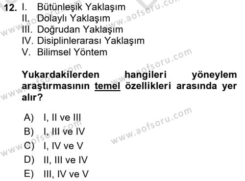 Yönetim Bilimi 2 Dersi 2023 - 2024 Yılı (Vize) Ara Sınavı 12. Soru