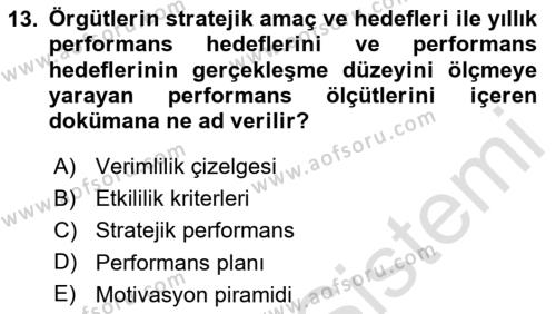 Yönetim Bilimi 2 Dersi 2023 - 2024 Yılı (Vize) Ara Sınavı 13. Soru